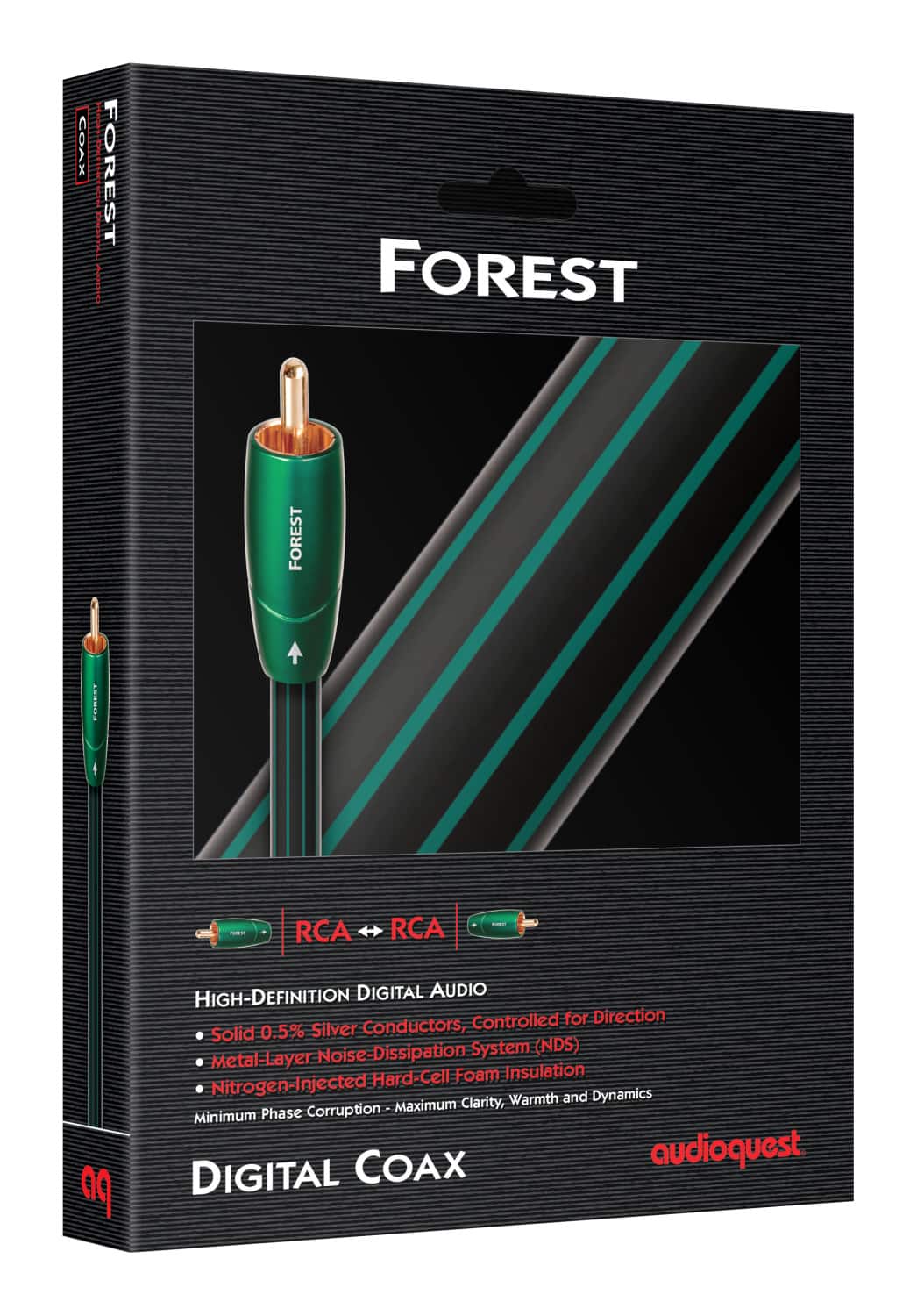 AudioQuest - Forest Coax 10' Digital Digital Audio Cable with RCA to RCA Connectors - Black with Green Stripes