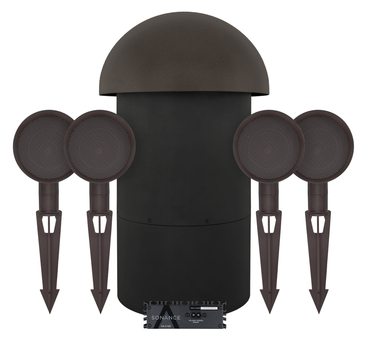 Sonance - PATIO4.1 W/ UA 2-125 AMP - Patio Series 4.1-Ch. Outdoor Speaker System with 2-Ch. Amplifier (Each) - Brown/Black