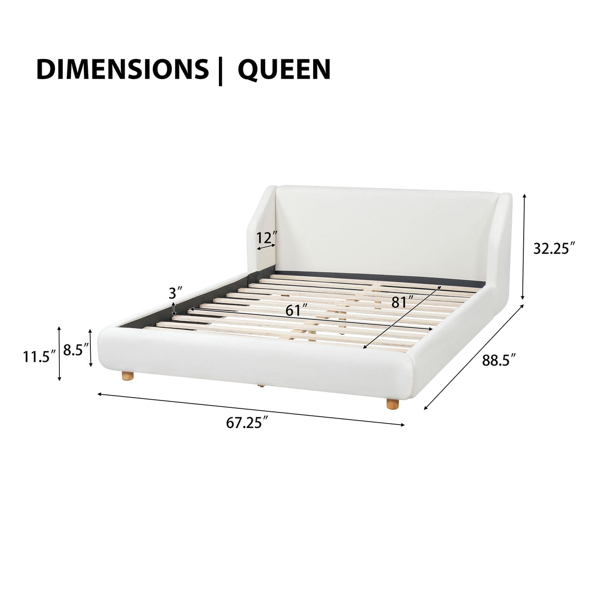 Base de cama tapizada moderna con cabecero con alas