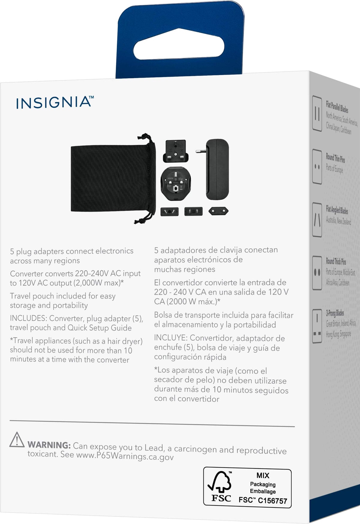 Insignia™ - 2,000W Travel Converter and Plug Adapters - Black