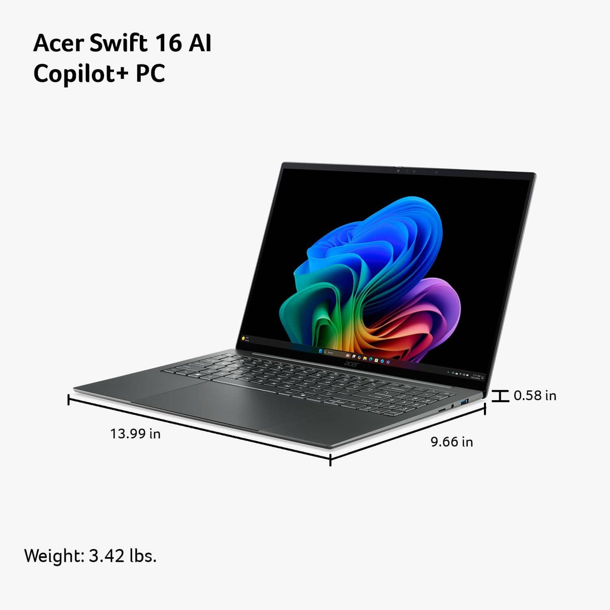 Acer - Swift 16 AI - Copilot+ PC - 16" 3K OLED Touchscreen Laptop - Intel Core Ultra X7 358H 2026 - 16GB Memory - 1TB Storage - Basalt Gray