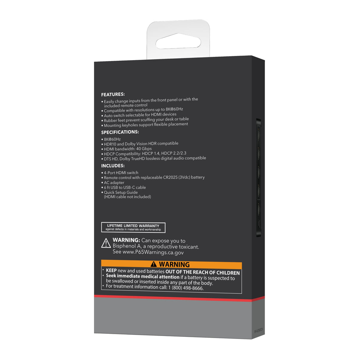 Rocketfish™ - 4-Input 8K Ultra High Speed HDMI 2.1 Switch - Black
