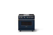 Viking - 36 in. Wide 4 Burner Pro 5 Series 5.6 Cu. Ft. Freestanding Sealed LP DF Convection Range/Grdl with Brushed Brass Trim - Slate Blue