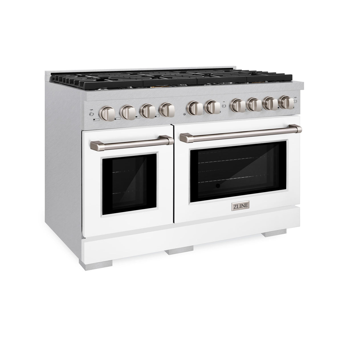ZLINE - 48 in. Wide 6 Burner Paramount Satin Double Oven Gas Range  (SGRS-WM-48) - Satin Steel/White Matte