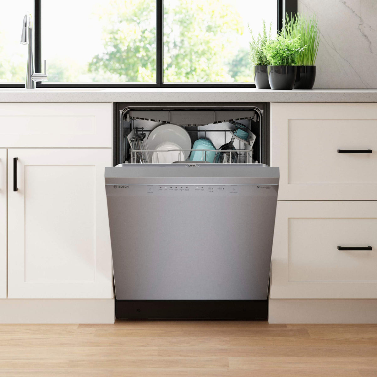 Bosch - 300 Series 24" Front Control Smart Built-In Stainless Steel Tub Dishwasher with 3rd Rack and AquaStop Plus, 46 dBA - Stainless Steel