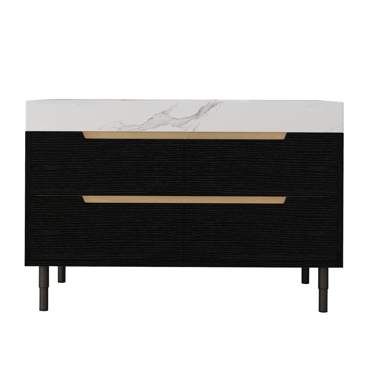 Tocador de baño con lavabo bajo encimera, 4 cajones de almacenamiento, de pie / montaje en pared - Negro / Blanco
