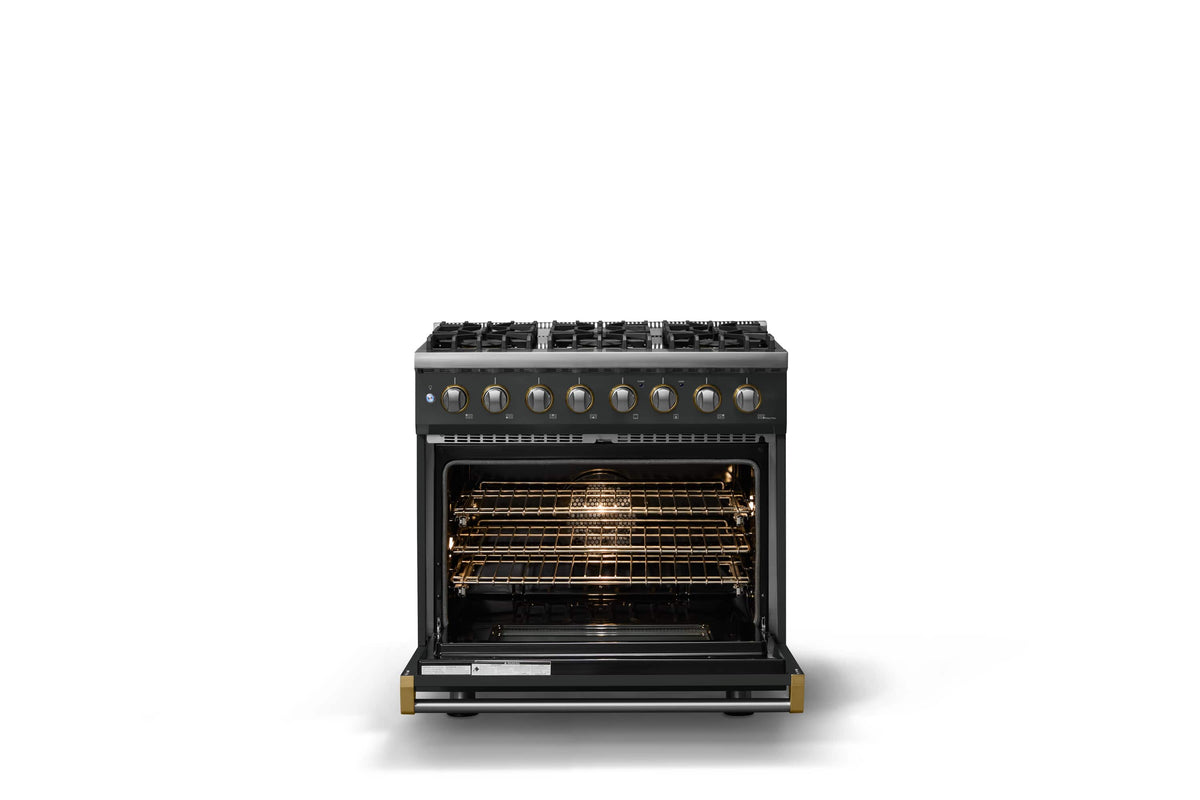 Viking - 36"W 5.6 Cu.Ft. Pro5S Freestanding Sealed 6 Burner Dual Fuel Convection LP Range - Antique Bronze w. Brushed Brass Trim - Antique Bronze