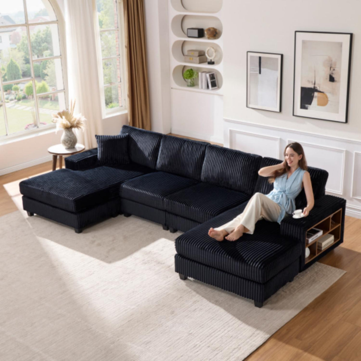 Sofá convertible en forma de U, chaise longue grande de 4 plazas para salón