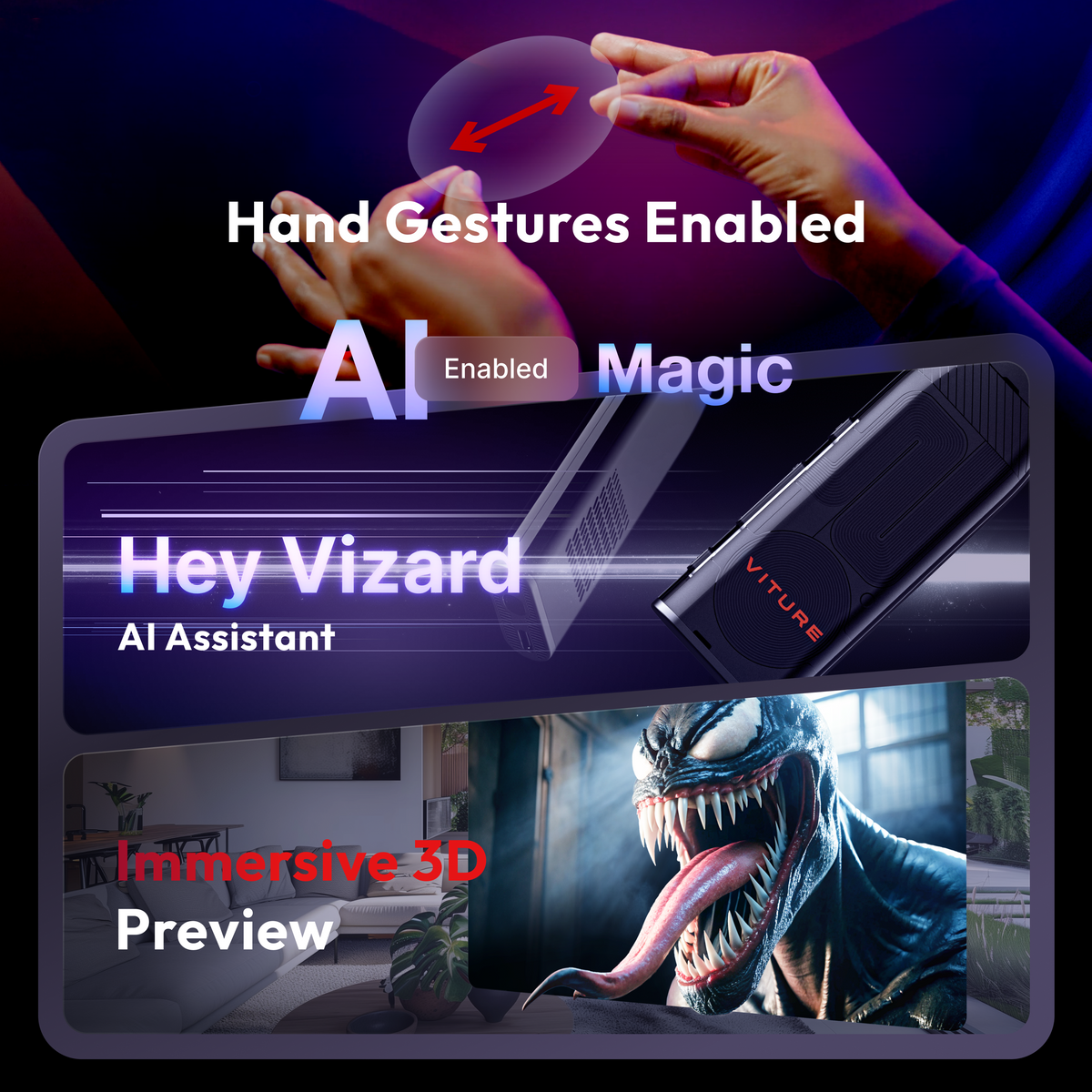 VITURE - Pro Neckband - Multi-screen/3DoF/Smooth Follow/Ambient Mode, 3D Player, AI Assistant - 8GB+128GB - Black