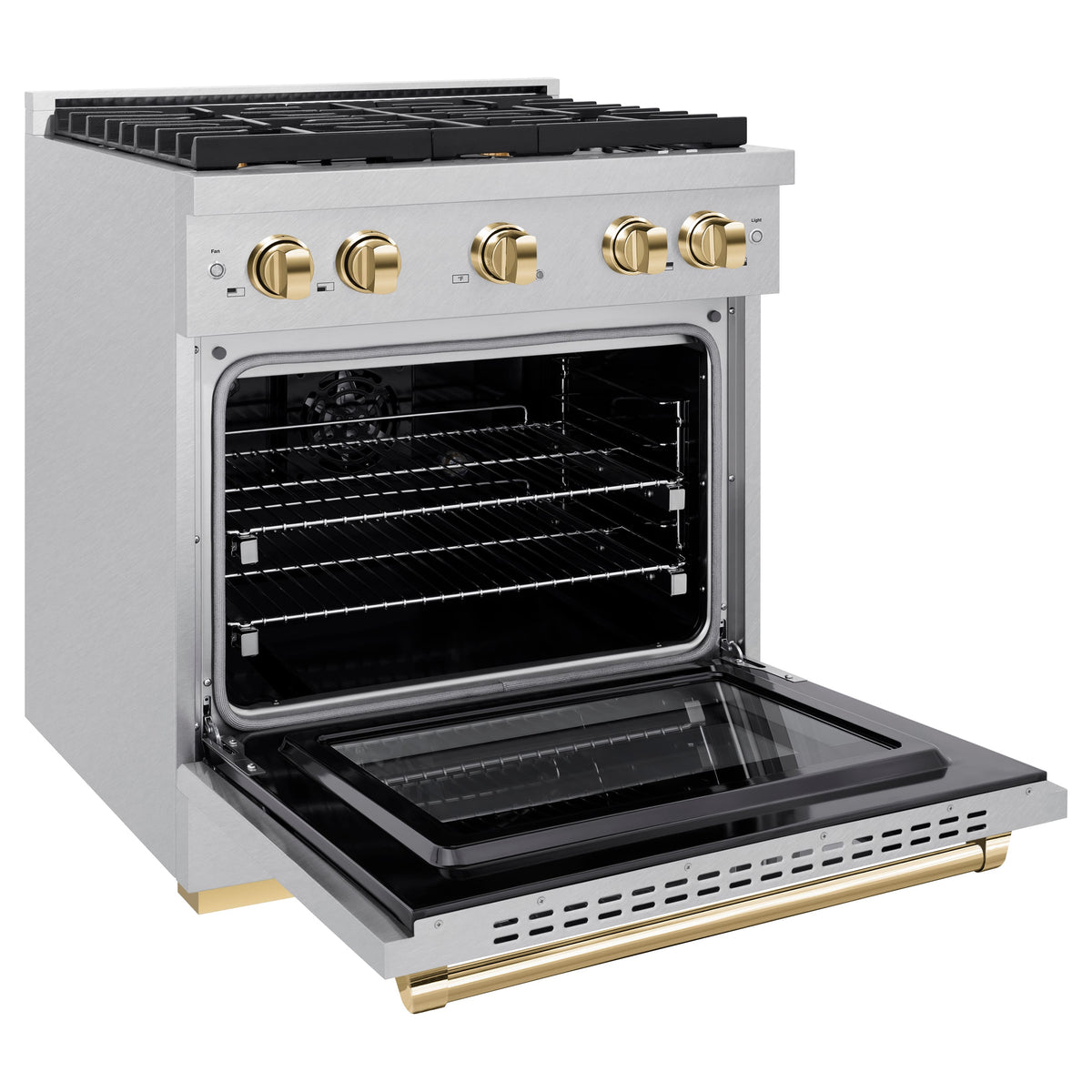 ZLINE - 30 in. Wide 4 Burner Autograph Paramount Dual Fuel Satin Steel Range with Gold Accents (SDRSZ-30-G) - Stainless Steel