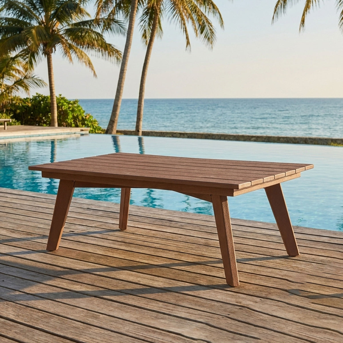 Mesa de centro para exterior, tablero ancho para patio - Marrón
