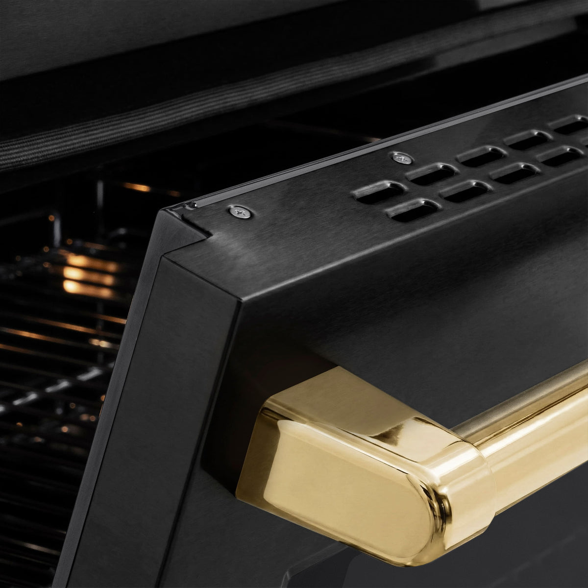 ZLINE - 36 in. Wide 5 Elements Autograph 5.2 cu. ft. Paramount Freestanding Induction Range in Black Steel with Gold Accents - Black Stainless Steel