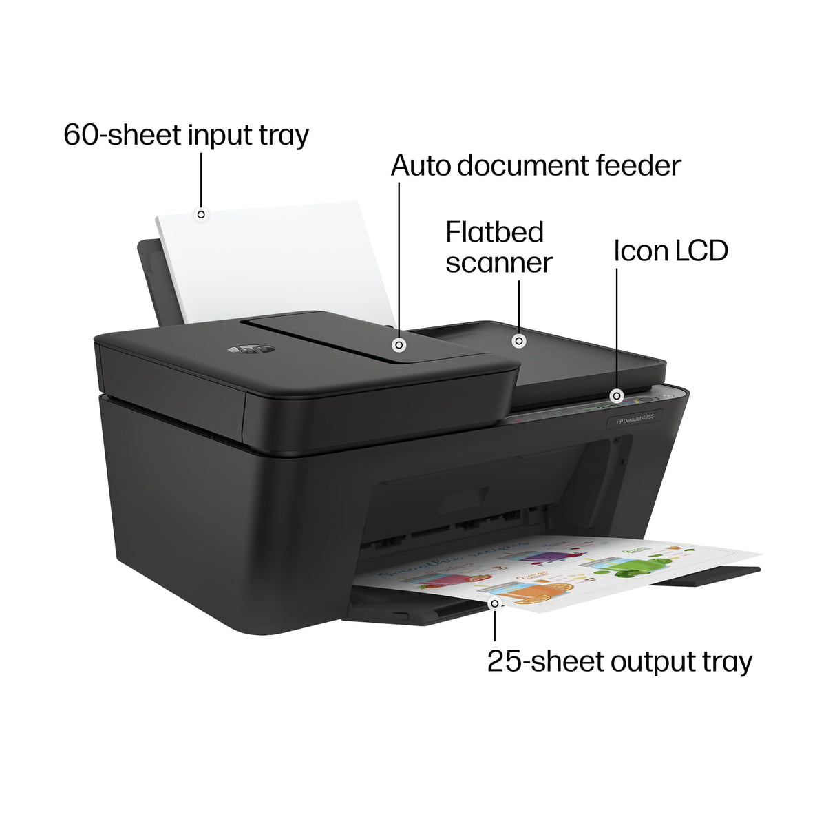 HP - DeskJet 4355 Wireless AI-Enabled All-in-One Inkjet Printer with 3 Months of Instant Ink - Black