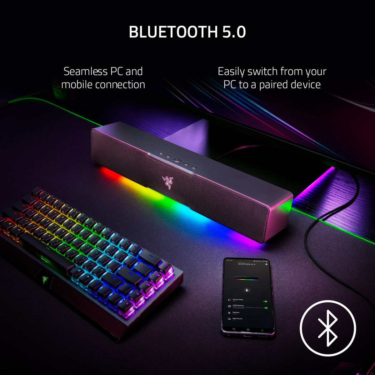 Razer - Leviathan V2 X 2.0 Bluetooth Gaming Speaker with RGB Lighting (1-Piece) - Black
