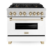 ZLINE - 36 in. Wide 6 Burner Autograph Legacy Dual Fuel Range in Satin Steel w/ White & Gold Accents (RASZ-WM-36-G) - Stainless Steel
