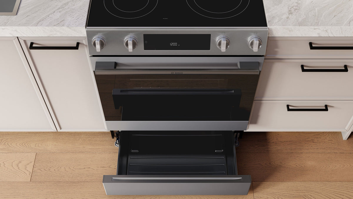 Bosch - 300 Series 30 in. Wide 5.8 Cu. Ft. Slide-In Electric Convection Range with 5 Elements - Stainless Steel