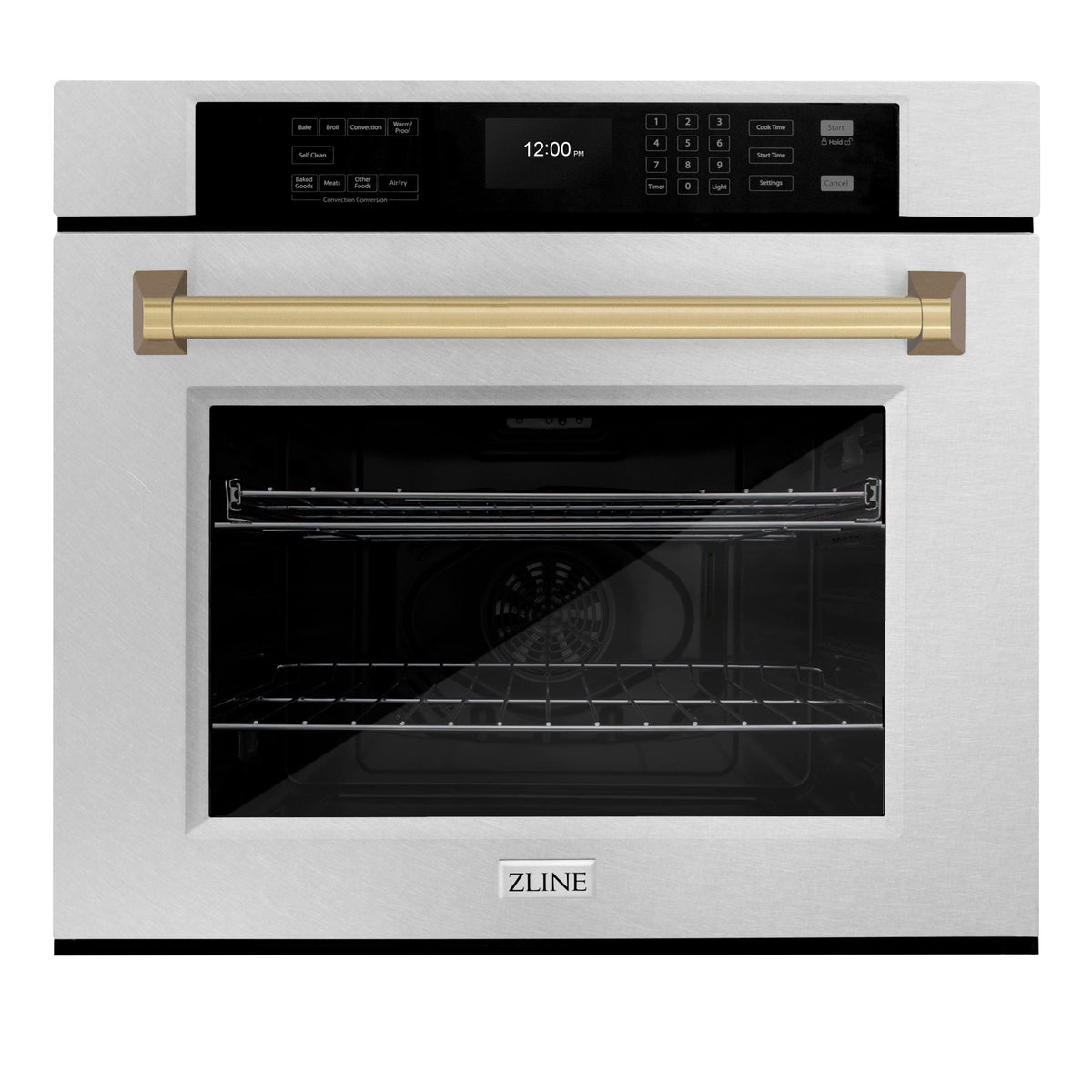 ZLINE - 30 in. Autograph Wall Oven w/ Air Fry w/ Bronze Handle - Satin Stainless Steel