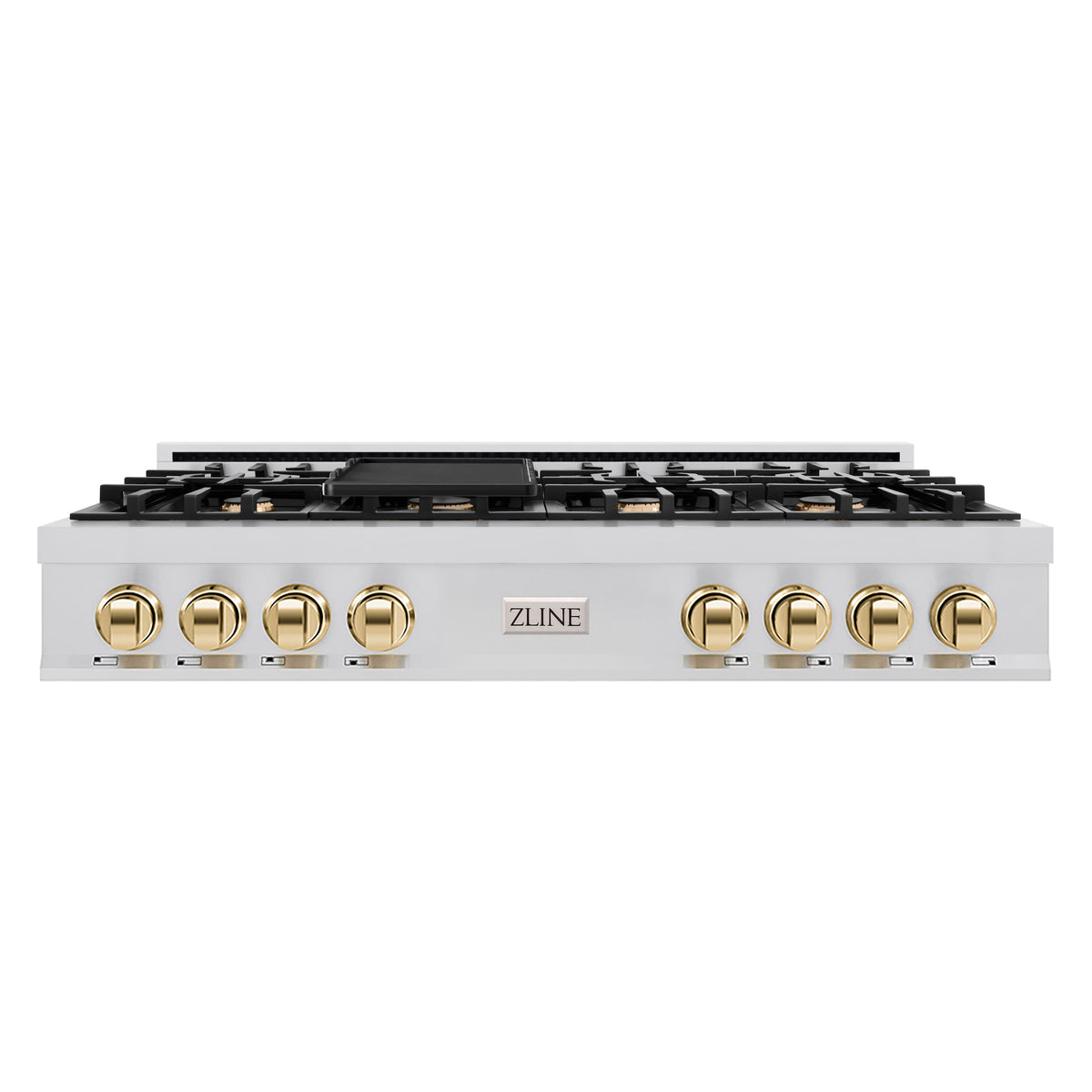 ZLINE - Autograph 48 in. Slide-In Classic Rangetop w/ 8 Burners in Stainless Steel & Polished Gold Accents - Stainless Steel