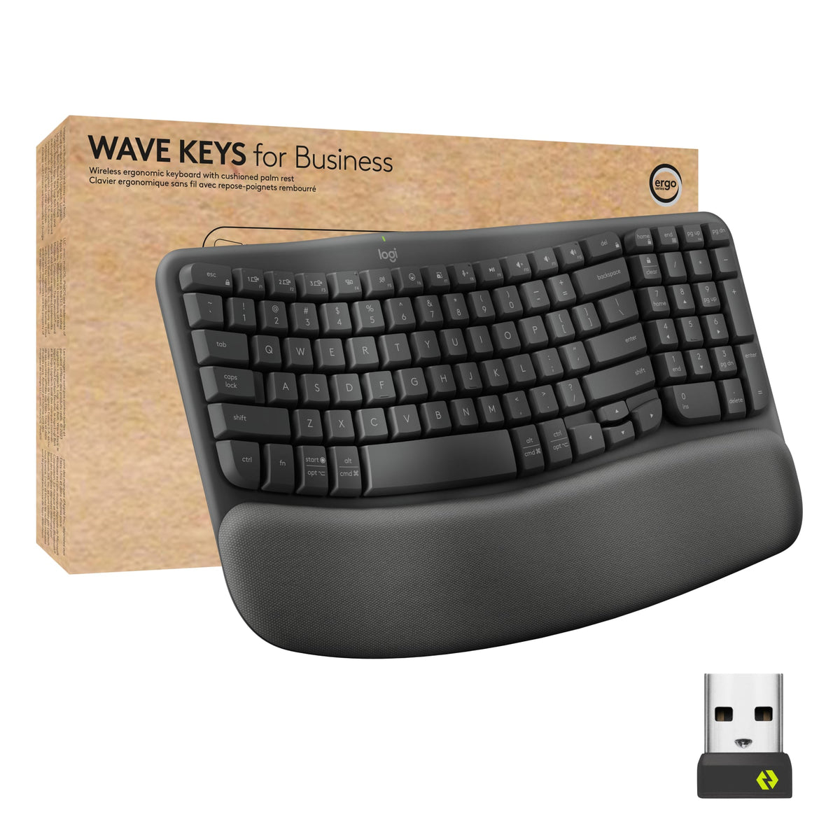 Logitech - Wave Keys For Business Ergonomic Wireless Scissor Tactile Switch Keyboard with Cushioned Palm Rest - Graphite