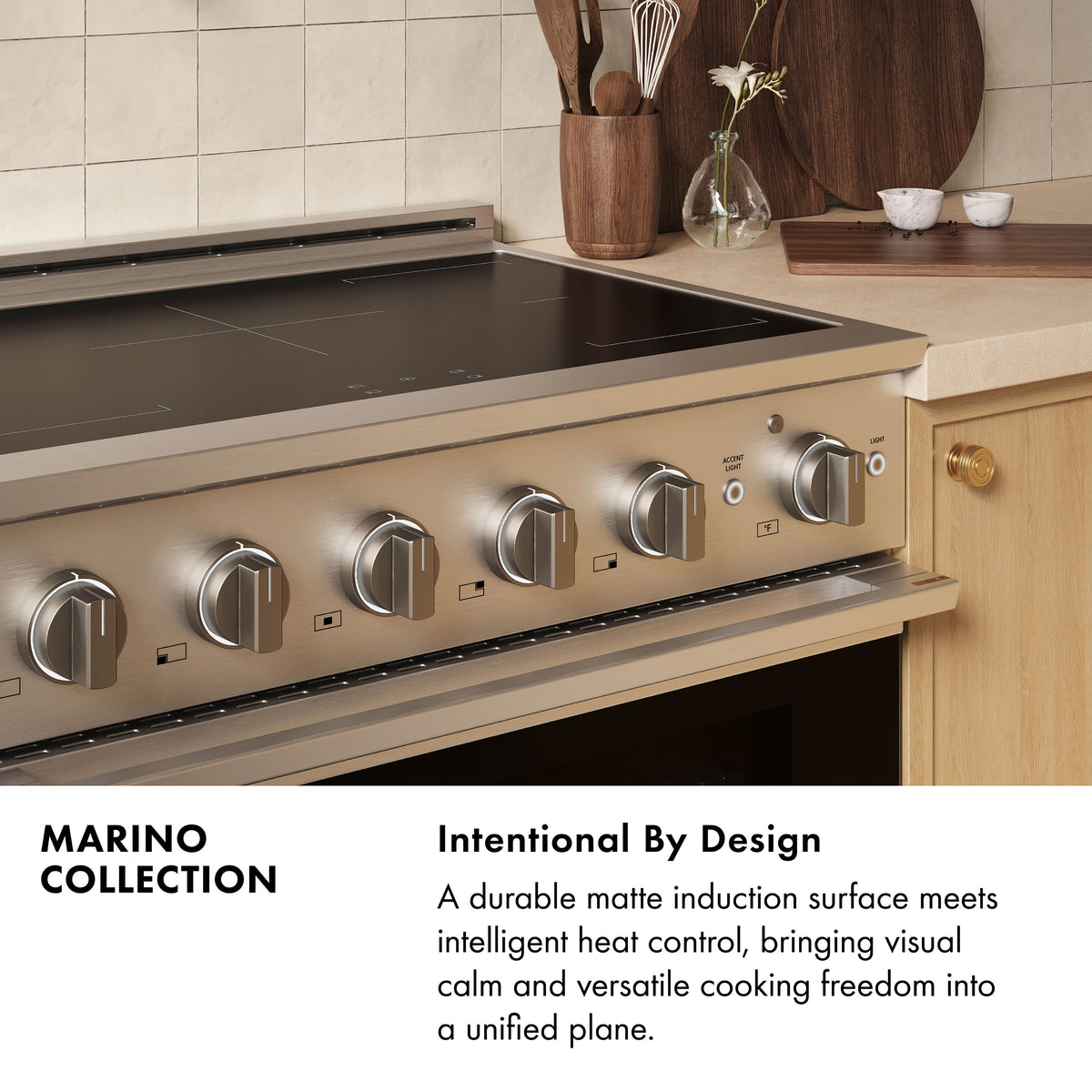 ZLINE - Autograph 36 in. 5.2 cu. ft. Marino Freestanding Induction Range with 5 Burners and Convection Oven w/ Gold Accents - Stainless Steel