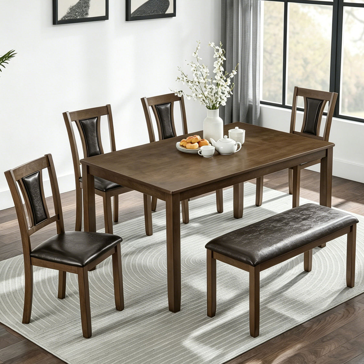 Juego de comedor moderno con sillas tapizadas