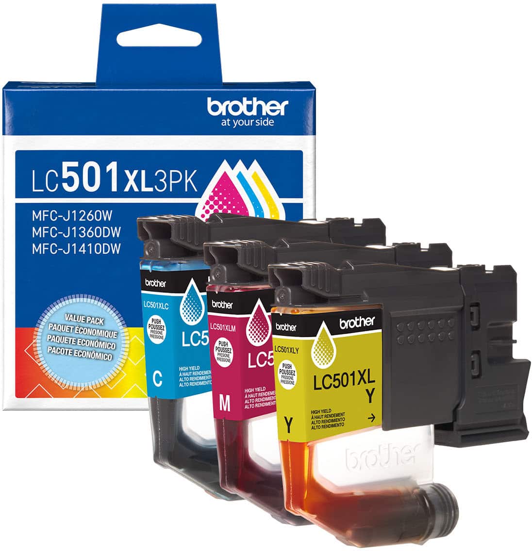 Brother - Genuine LC501XL3PK 3-Pack High Yield Color Ink Cartridges - Cyan/Magenta/Yellow