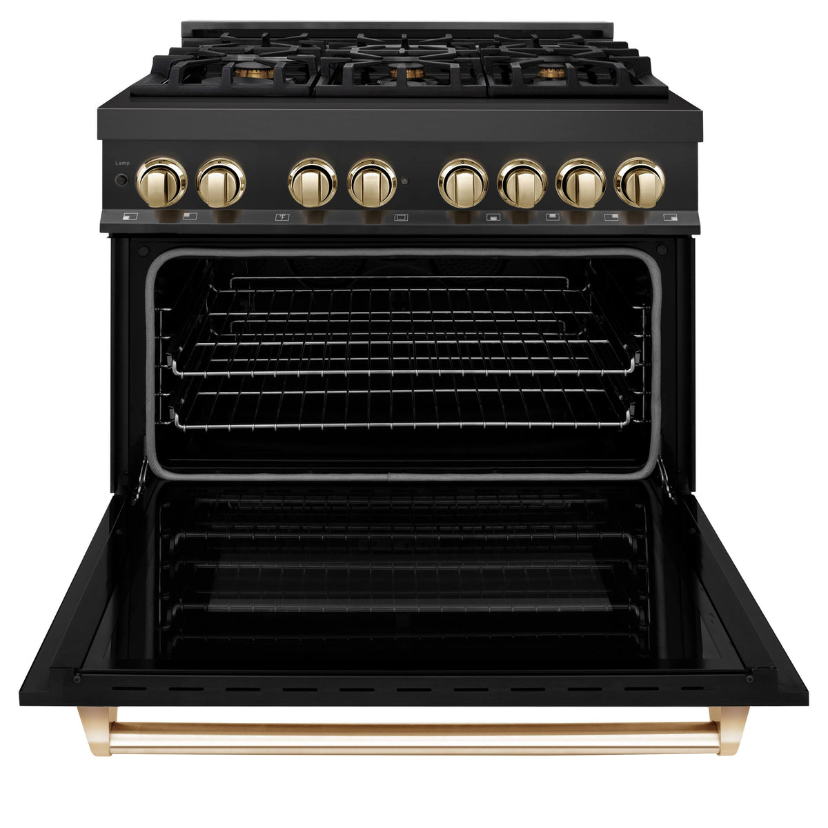 ZLINE - 36 in. Wide 6 Burner Autograph Edition 4.6 cu. ft. Freestanding Legacy Dual Fuel Range with Gold Accents - Black