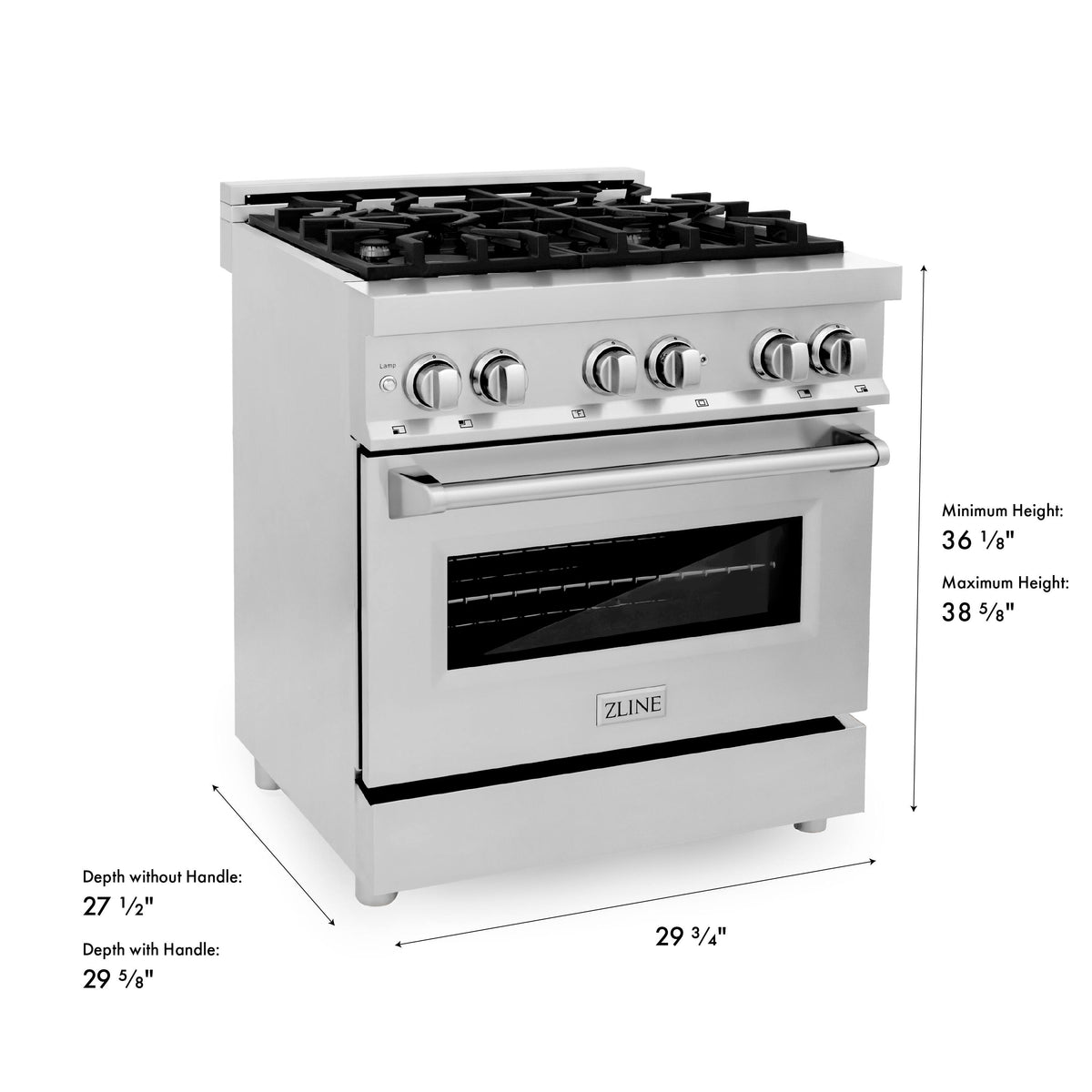 ZLINE - 30 in. Wide 4 Burner 4.0 cu. ft. Legacy Freestanding Dual Fuel Range with  Electric Convection Oven in Stainless Steel - Stainless Steel