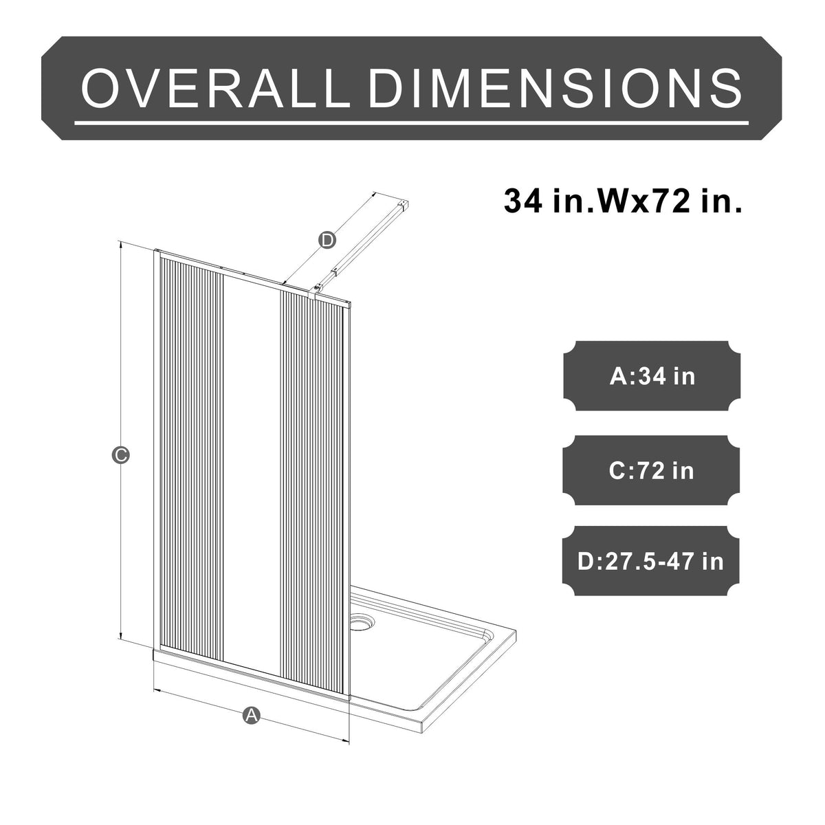 Puerta de ducha con espejo central y paneles estriados