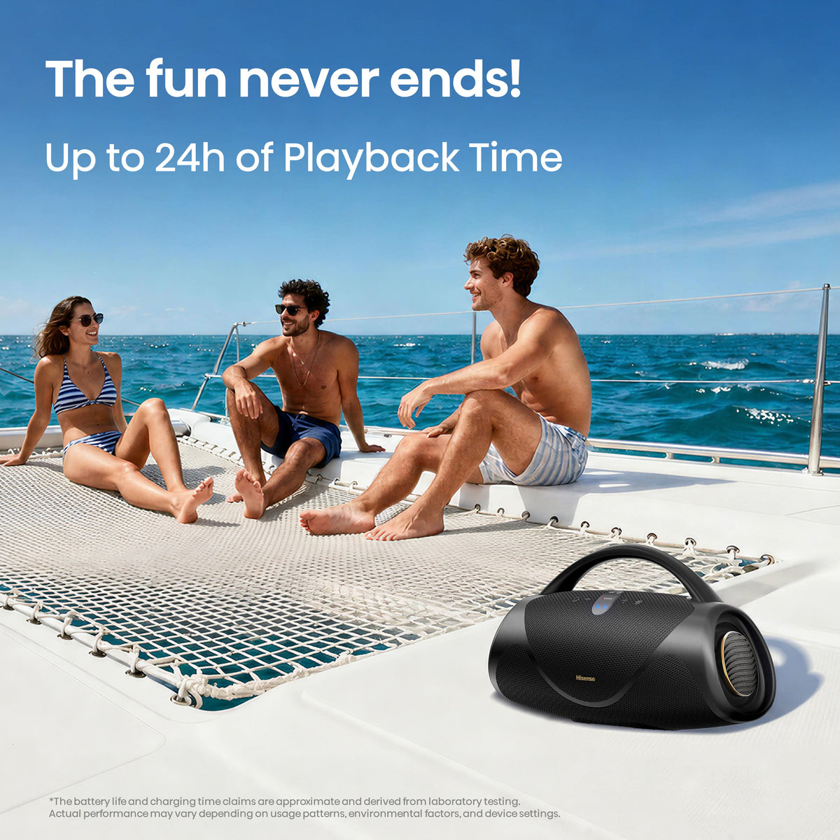 Hisense - Portable Bluetooth Speaker with rechargable battery, ambient lighting, Auracast, FM radio, IP67 - Black