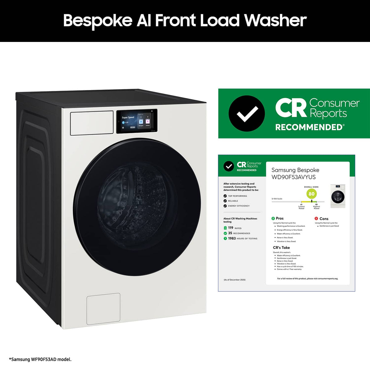 Samsung - 5.3 cu. ft. Bespoke AI Ultra Capacity Front Load Washer with AI Home - Ivory