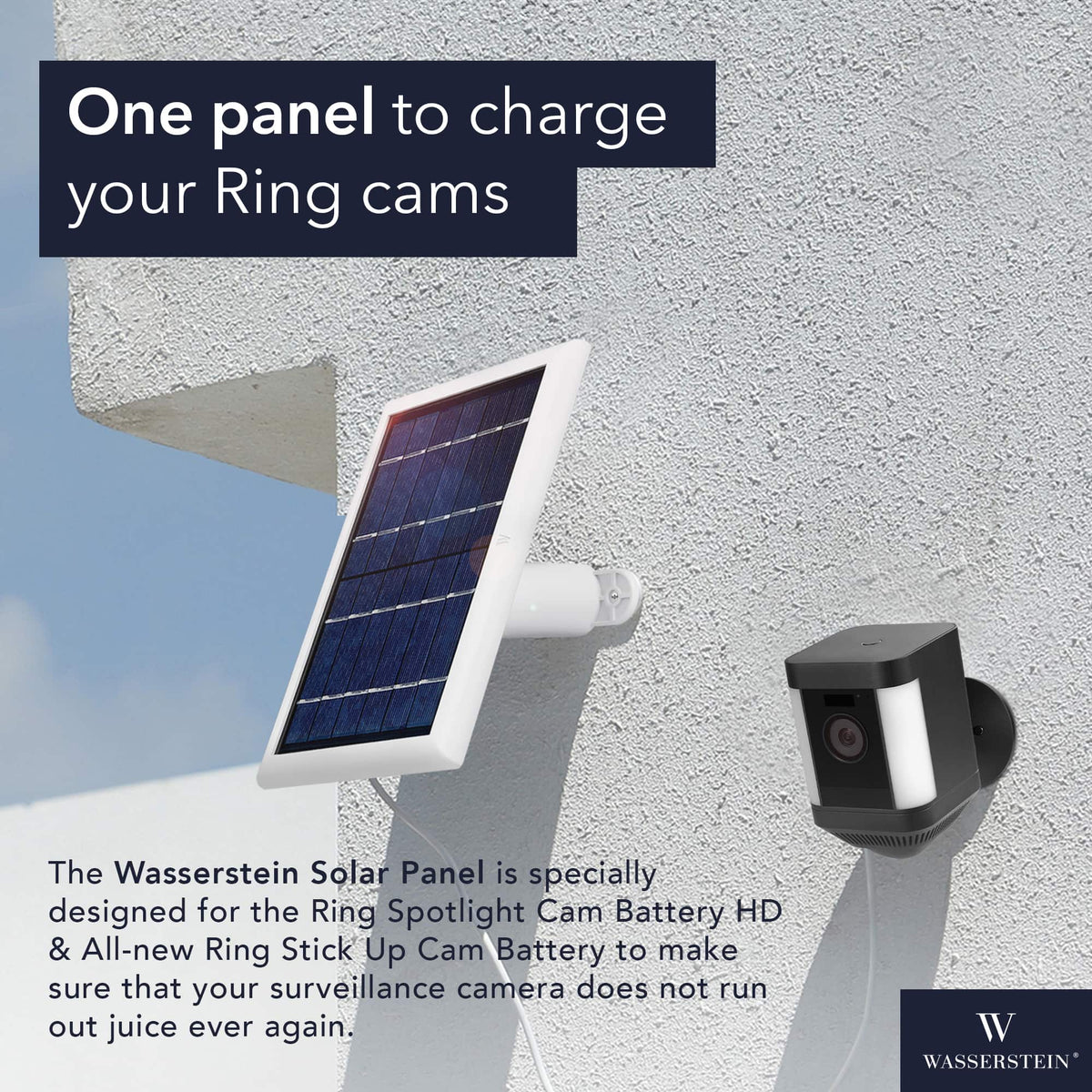 Wasserstein - Solar Panel for Ring Spotlight Cam/Plus/Pro, Battery, Stick Up Cam/Pro, Battery & Outdoor Cam Plus, Battery (2-Pack) - White