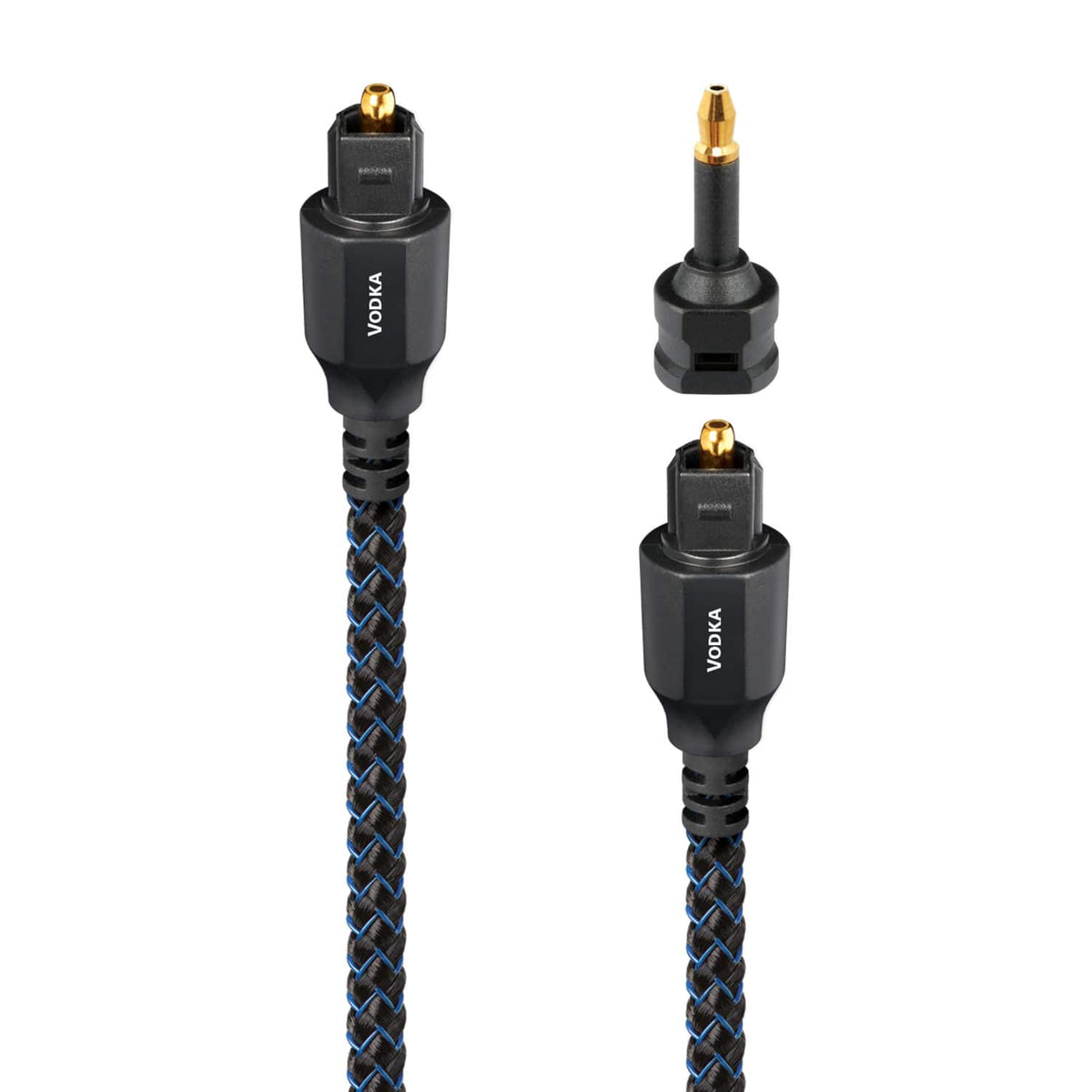 AudioQuest - Vodka Optical 4.9' Digital Toslink Fiber-Optic Cable + Mini-Adaptor with Toslink to Toslink Connectors - Blue on Black