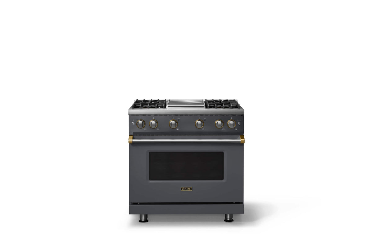 Viking - 36 in. Wide Pro 5 Series 5.1 Cu. Ft. Freestanding Sealed 4 Burner LP Gas Convection Range - Cast Black w. Brushed Brass - Cast Black