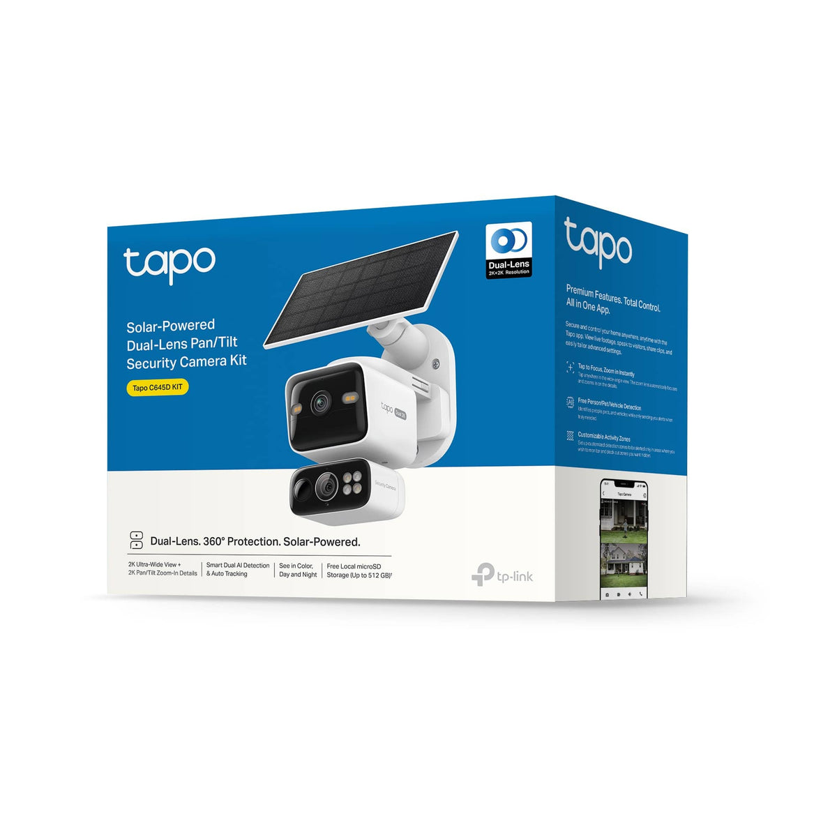 TP-Link - Tapo Wireless Dual-Camera Security, Pan-Tilt, 360° Viewing, 2K Crystal-Clear Video, Solar Charged - No Monthly Fee - White