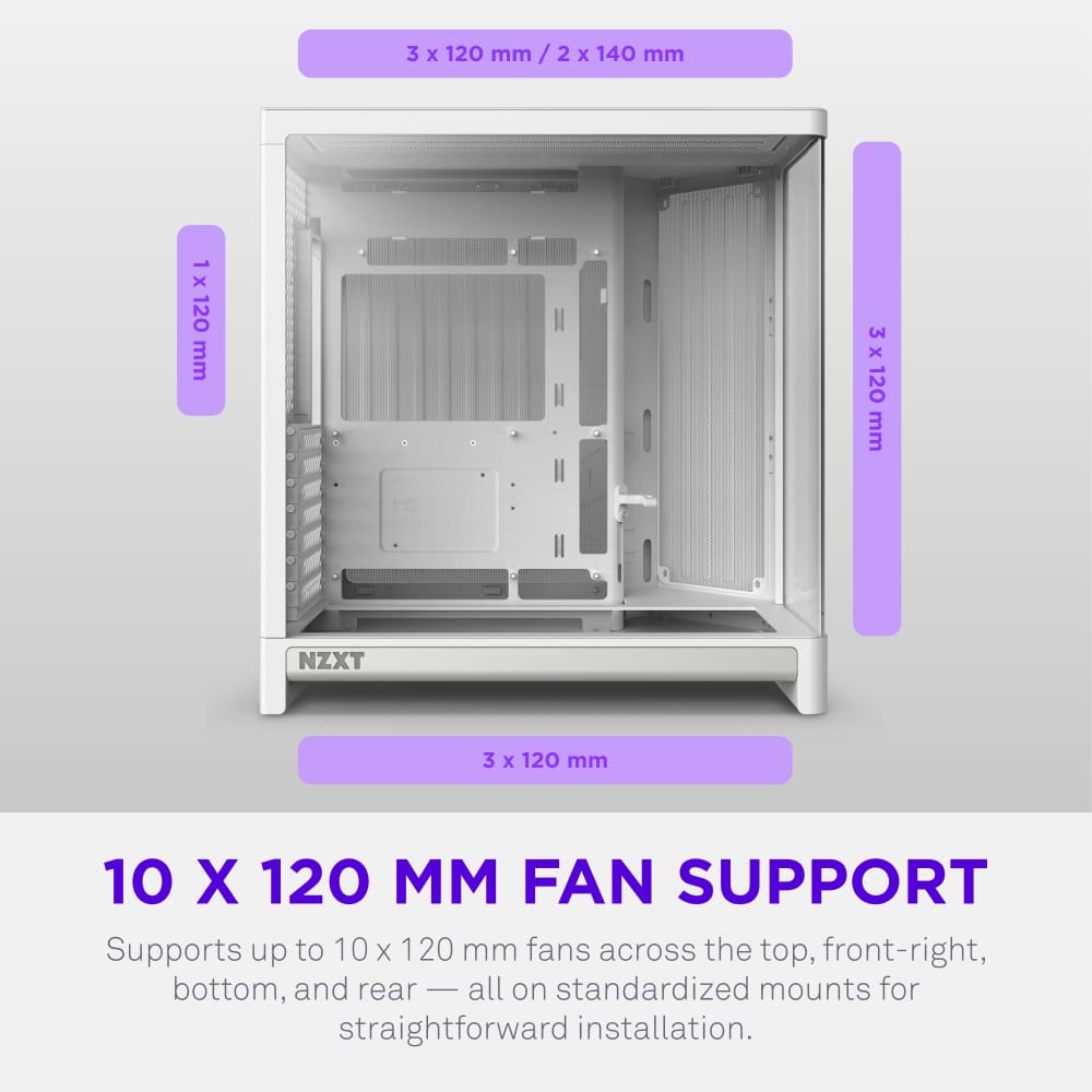 NZXT - H6 - ATX Dual-Chamber PC Case with Seamless Curved Tempered Glass - White