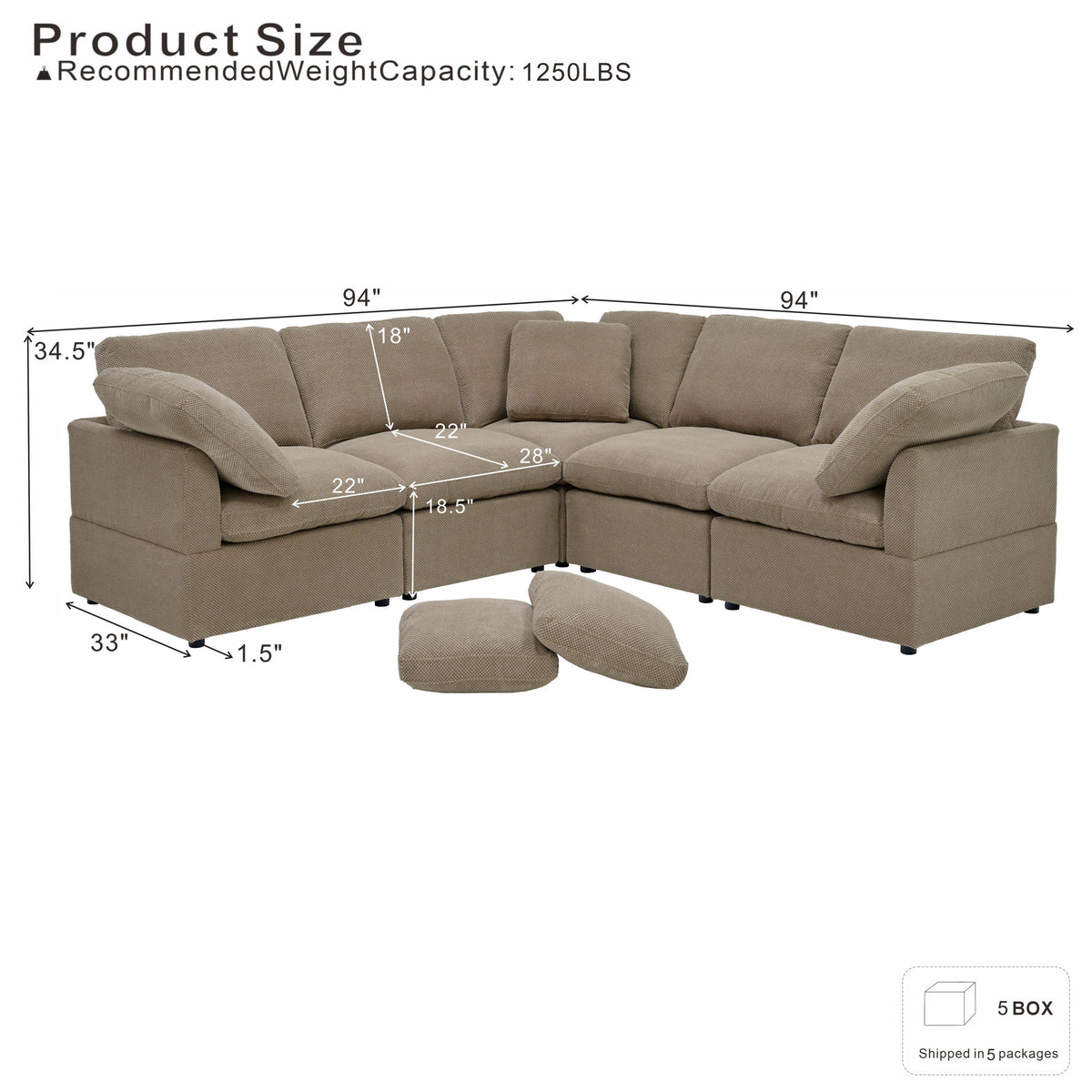 Modular Cloud Sofa With Freely Configurable Corner, L - Shaped Living Room Sofa - Camel