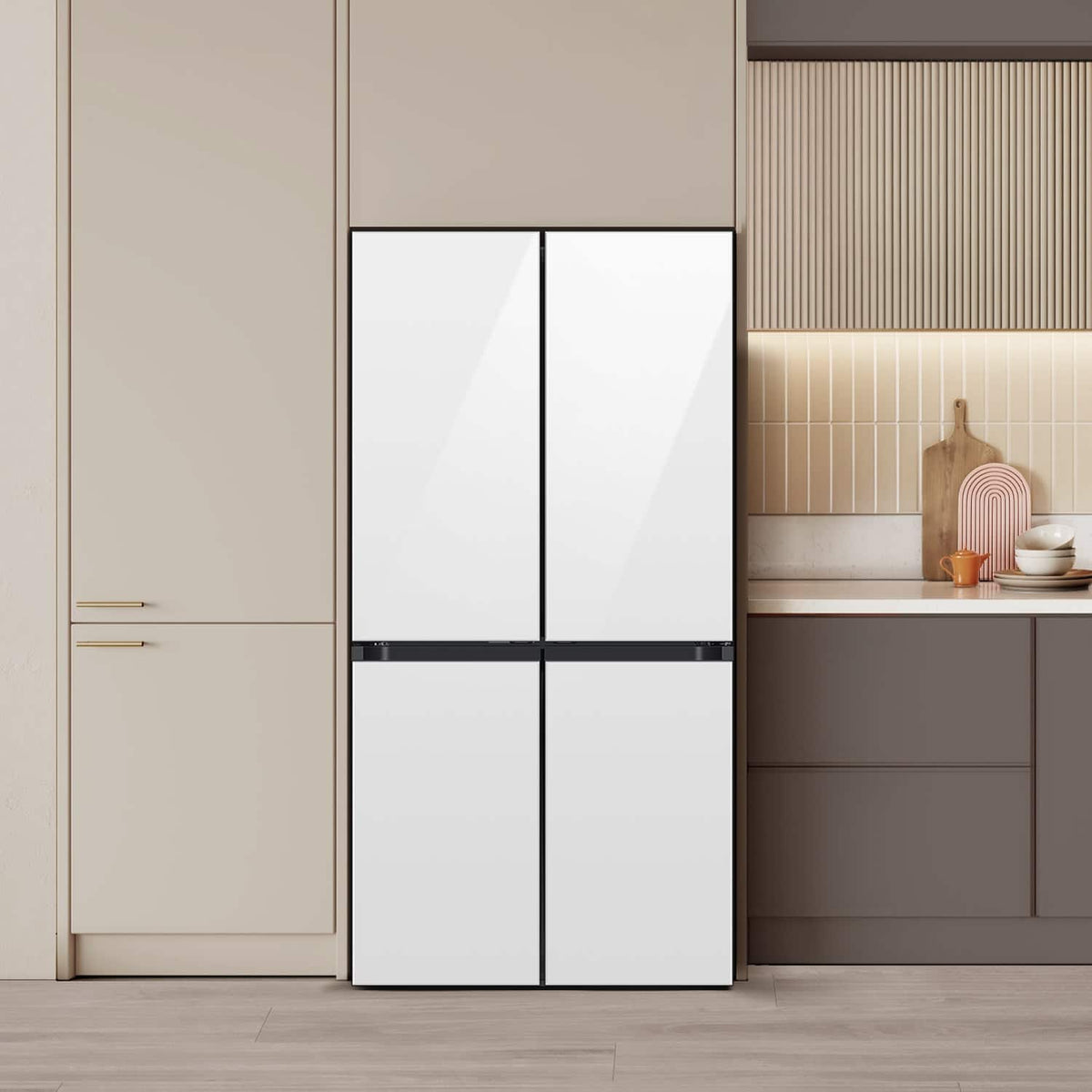 Samsung - 35 in. Wide Bespoke 22 cu. ft. Counter Depth 4-Door French Door Refrigerator with Zero Clearance Fit - White Glass