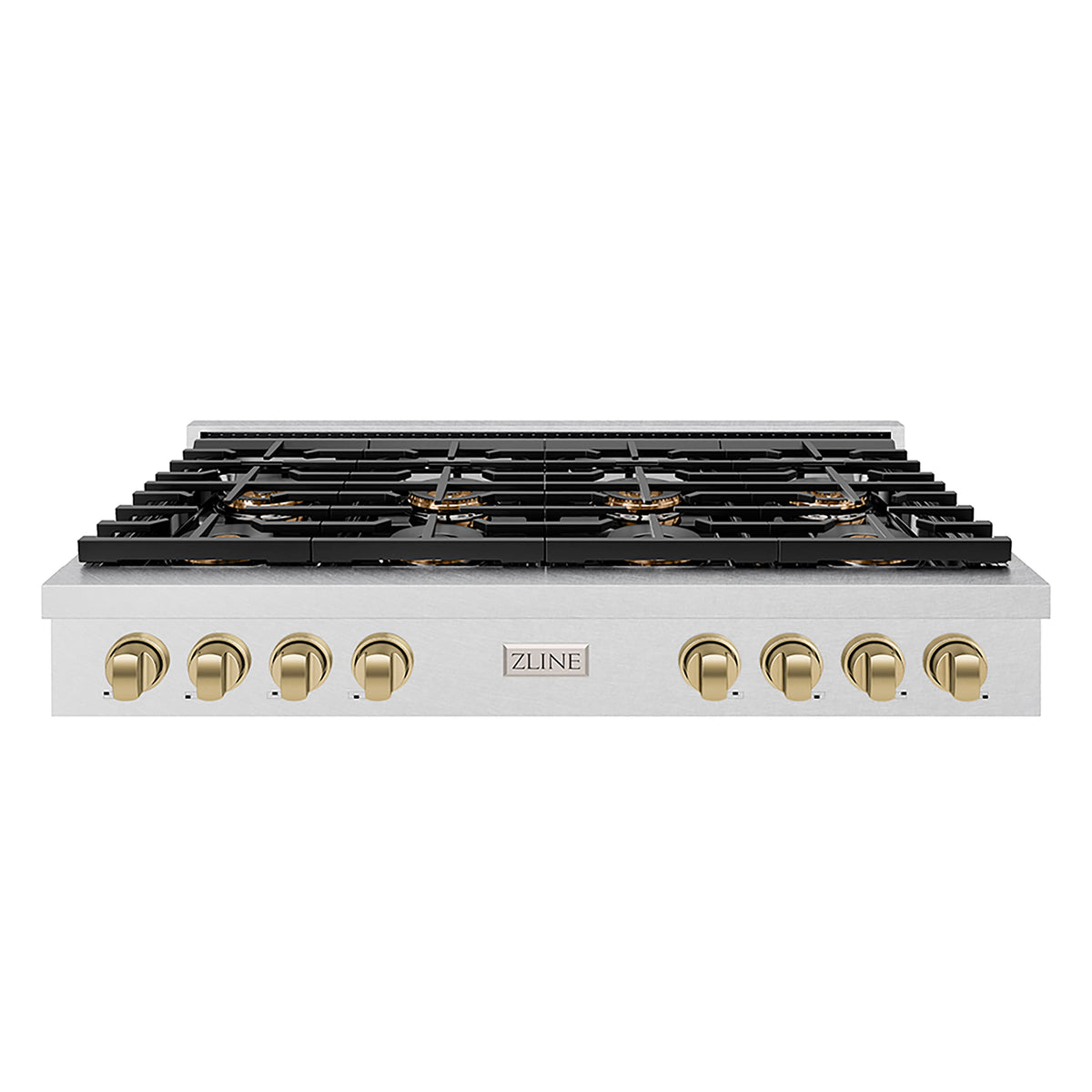 ZLINE - 48 in. Wide 8 Burner Autograph  Satin SteelParamount Rangetop with DuoPro Burners and Bronze Accents (PSRTSZ-48-CB) - Satin Stainless Steel