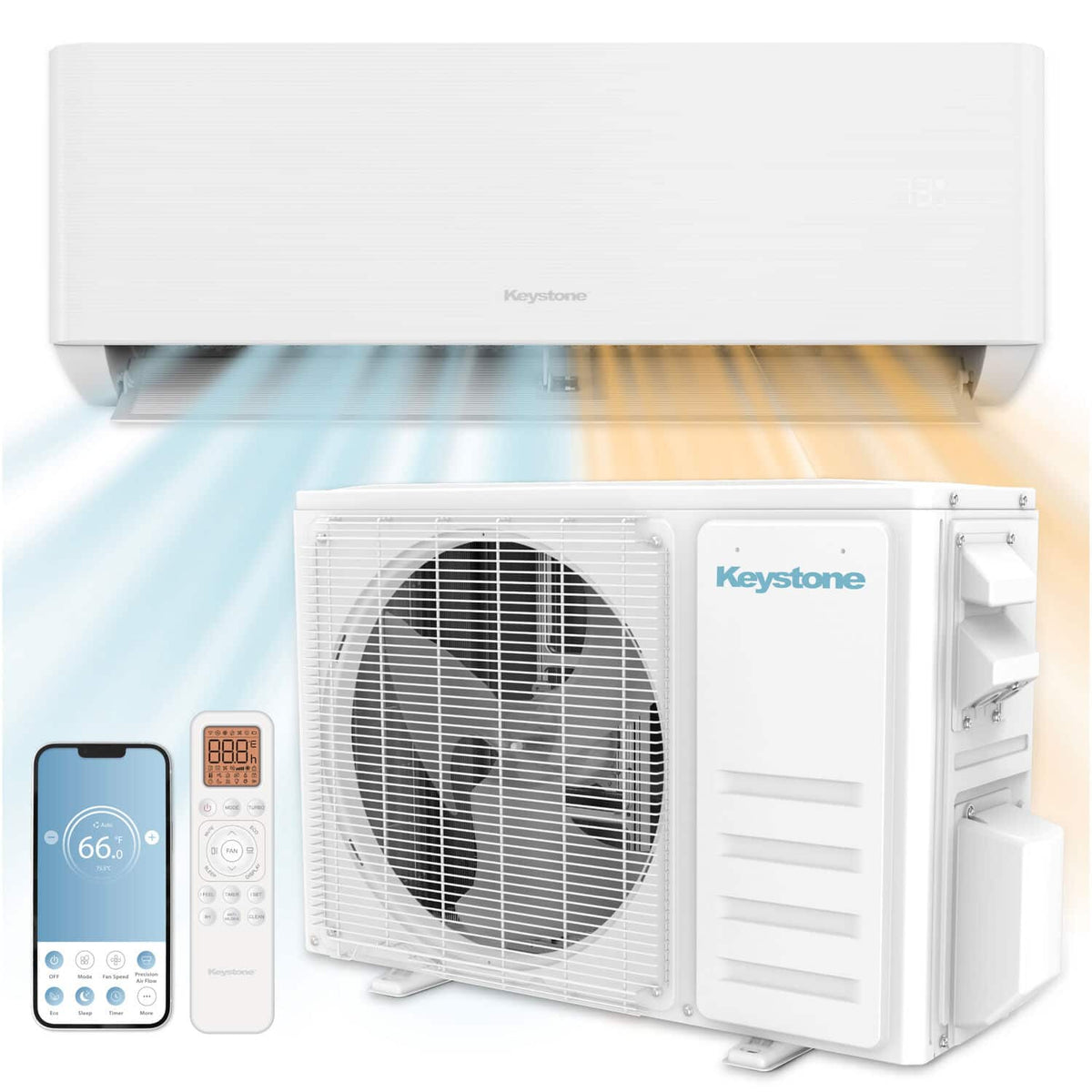 Keystone - Summit 115V 400 Sq. Ft. 9,000 BTU Smart Mini Split Air Conditioner 10,000 BTU Heater - White