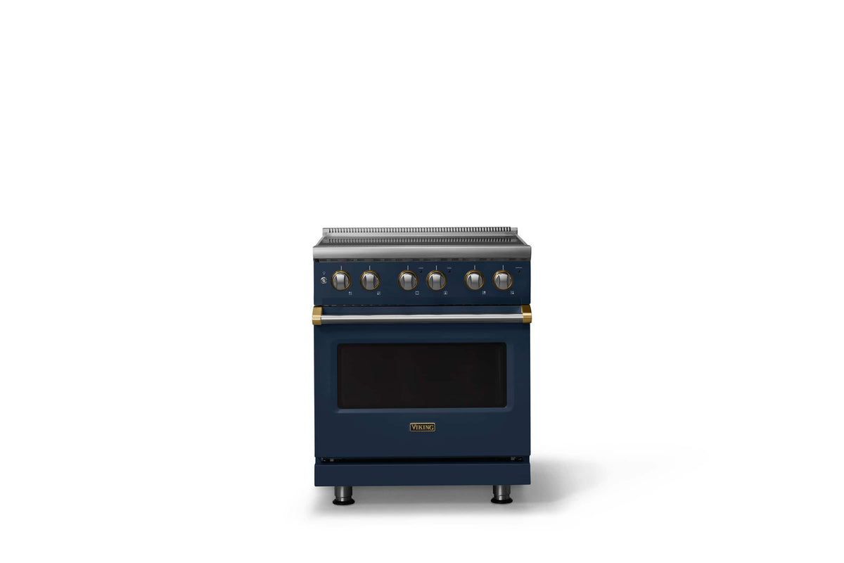 Viking - 30 in. Wide 4 Elements Pro 5 Series 4.7 Cu.Ft. Freestanding Electric Convection Range - w. Brushed Brass Trim - Slate Blue