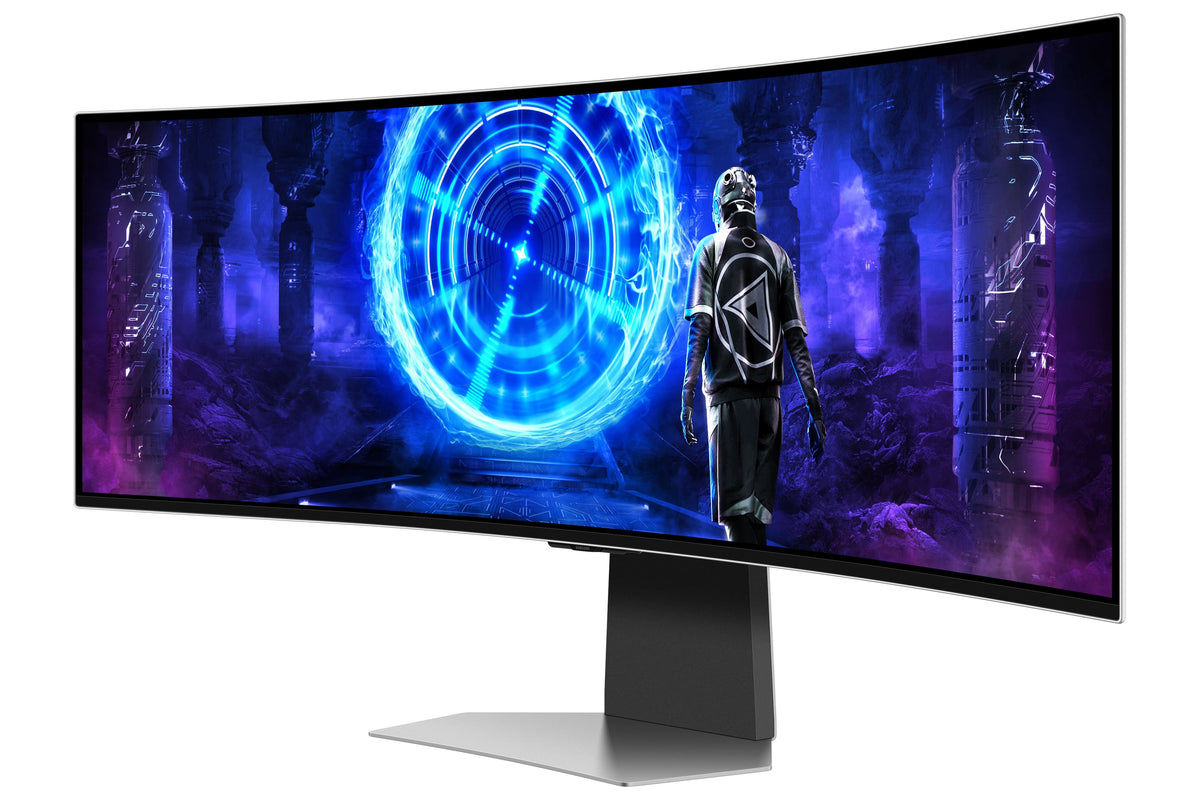 Samsung - 49" Odyssey OLED G9 Curved Dual-QHD 240Hz FreeSync Prem Pro and G-Sync Compatible Smart Glare Free Gaming Monitor - Silver