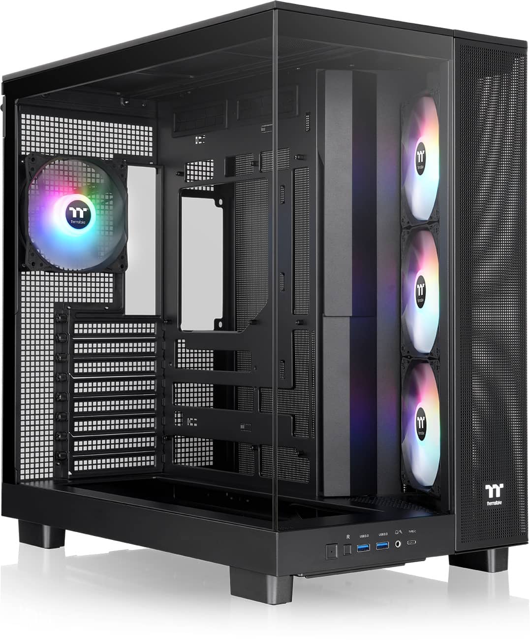 Thermaltake - View 380 XL TG ARGB Dual-Chamber Chassis with Hidden-Connector Motherboard Support ATX Mid Tower PC Case - Black
