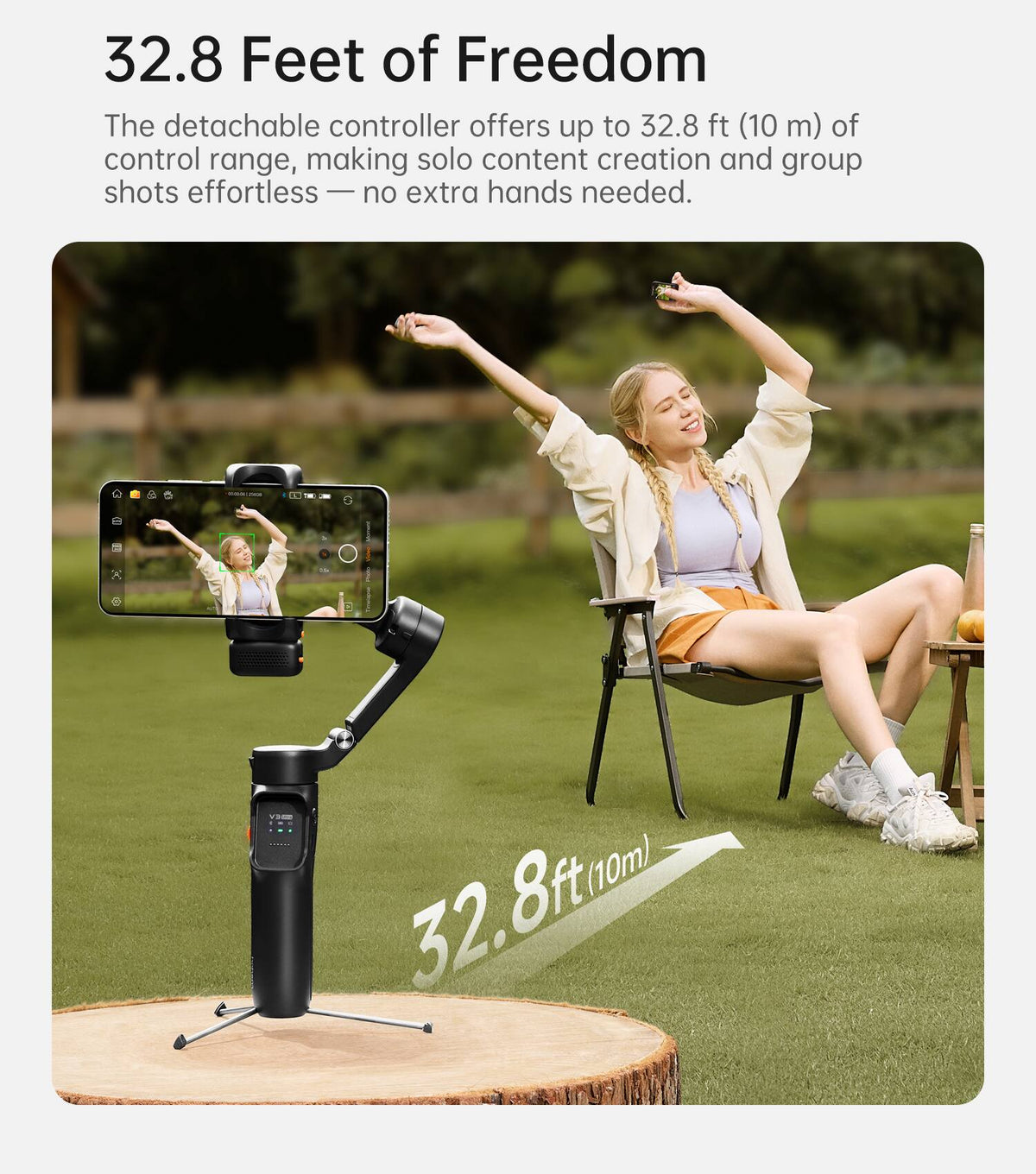 Hohem - iSteady V3 Ultra 3-Axis Gimbal Stabilizer for Smartphone w/ AI Tracking, Detachable Touch Remote, Tripod, & Light - Black