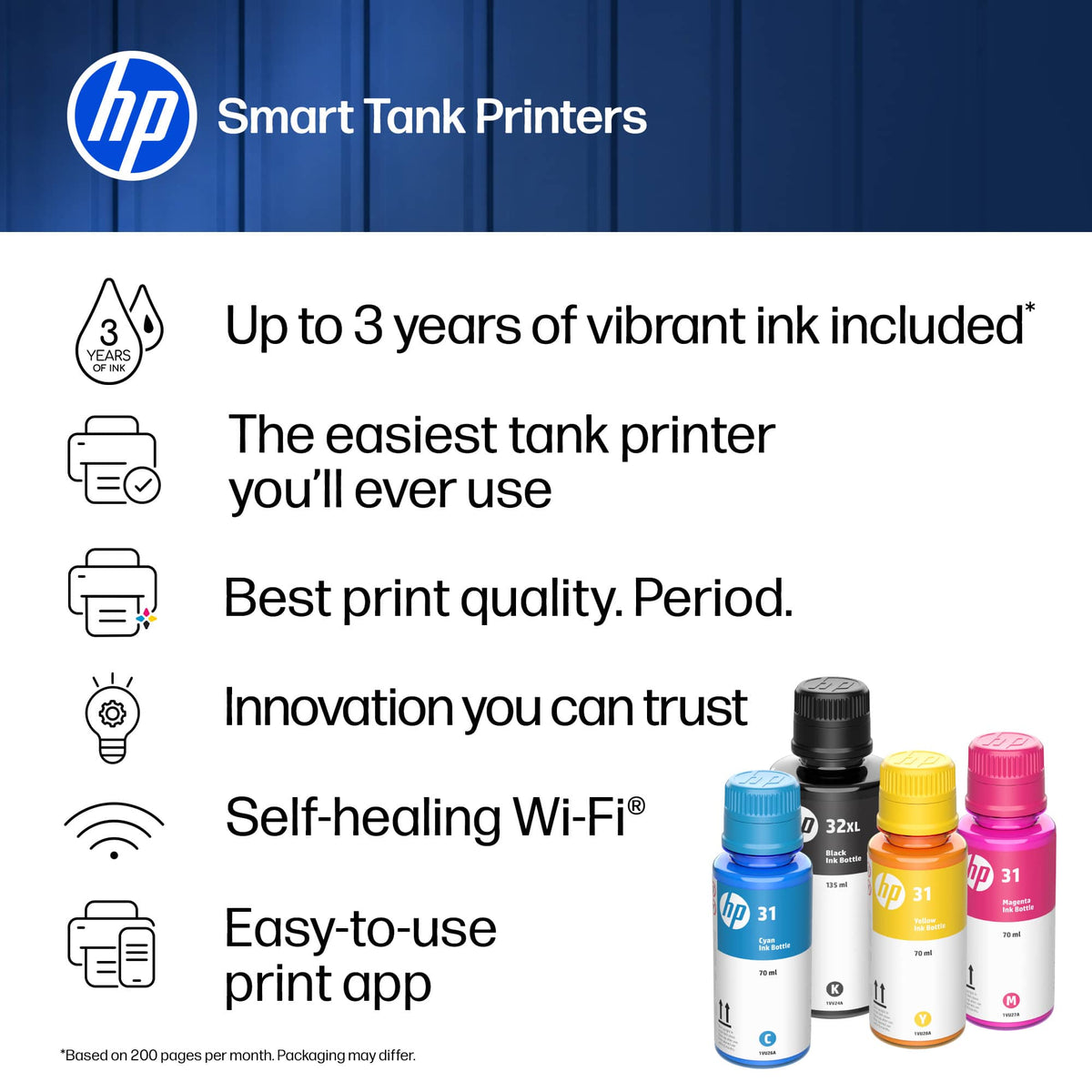HP - Smart Tank 7303 Wireless All-in-One AI-Enabled Cartridge-Free Supertank Inkjet Printer with 3 Years of Ink Included¹ - White