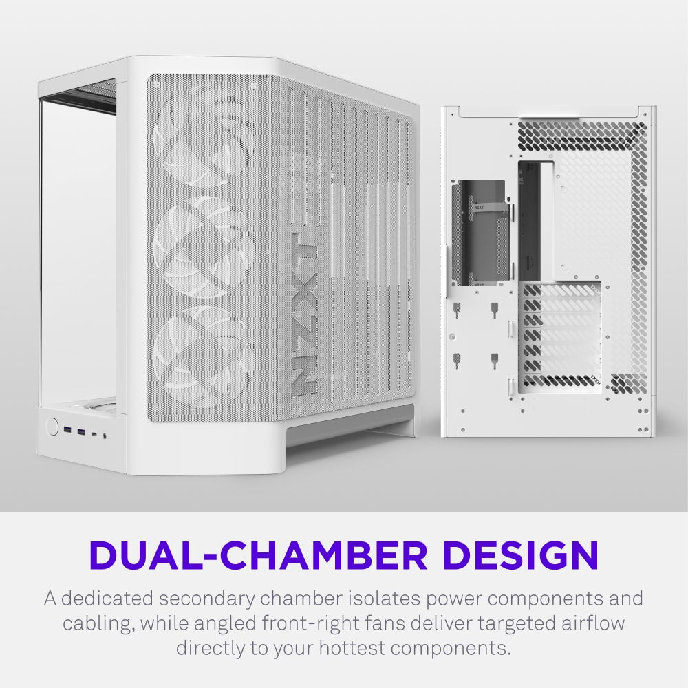 NZXT - H6 RGB+ - ATX Dual-Chamber PC Case with Pre-Installed RGB Fans and Control Hub Lite - White