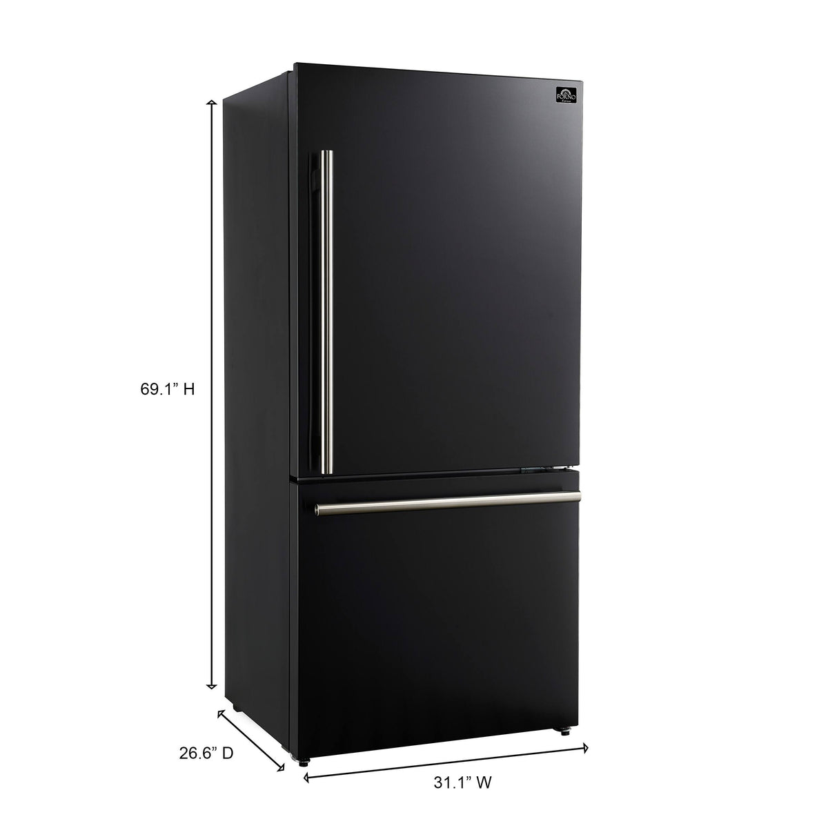 Forno Appliances - 32 in. Wide Milano Espresso 17.2 Cu. Ft. Counter-Depth Bottom Freezer Refrigerator with Right Swing Door - Black