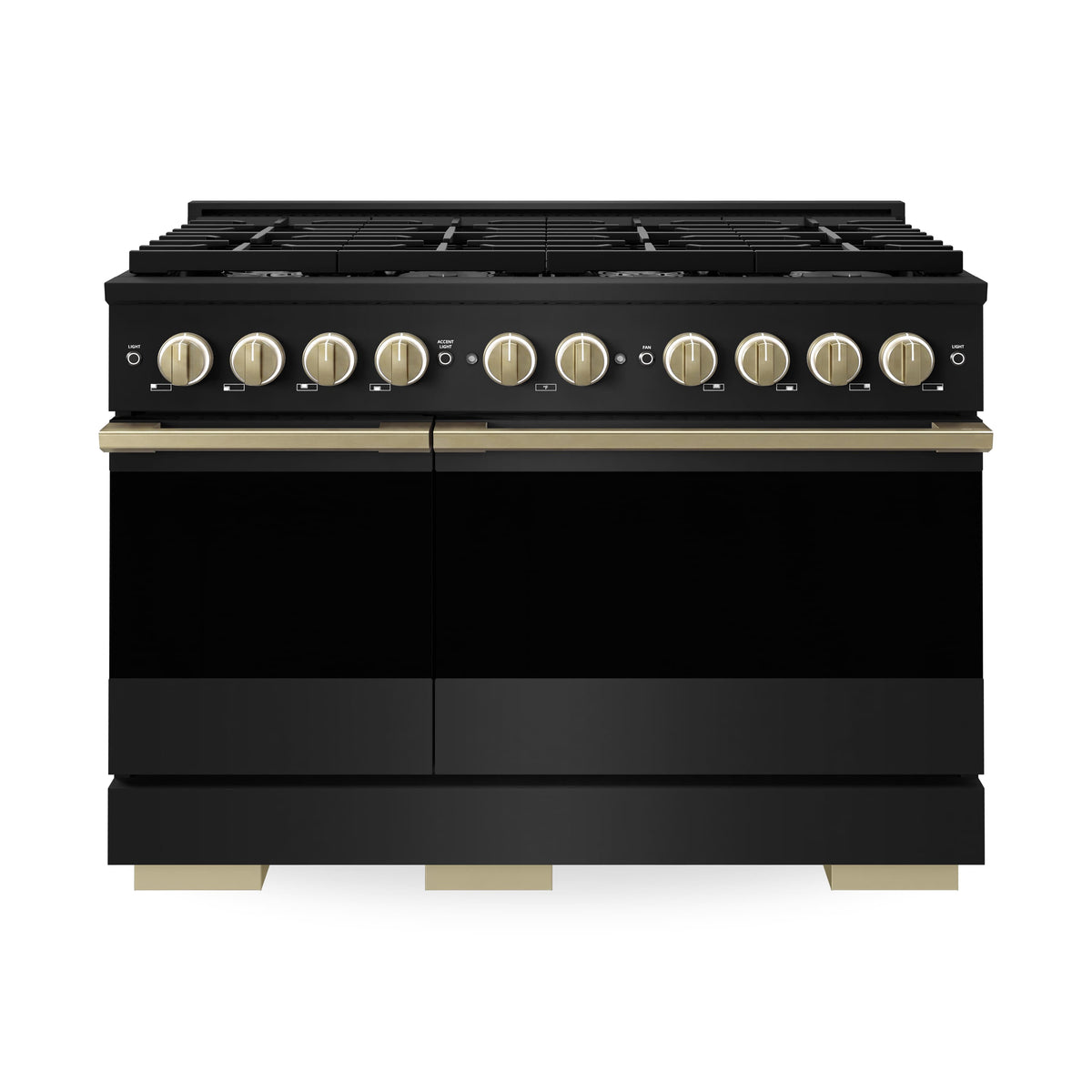 ZLINE - Autograph 48 in. 6.7 cu. ft. Marino Dual Fuel Freestanding Range with 8 Gas Burners in Black Steel with Bronze Accents - Black Stainless Steel
