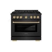 ZLINE - 36 in. Wide 6 Burner Autograph 5.2 cu. ft. Manual Clean Freestanding DuoPro Gas Range with Gold Accents - Black Satin Stainless Steel