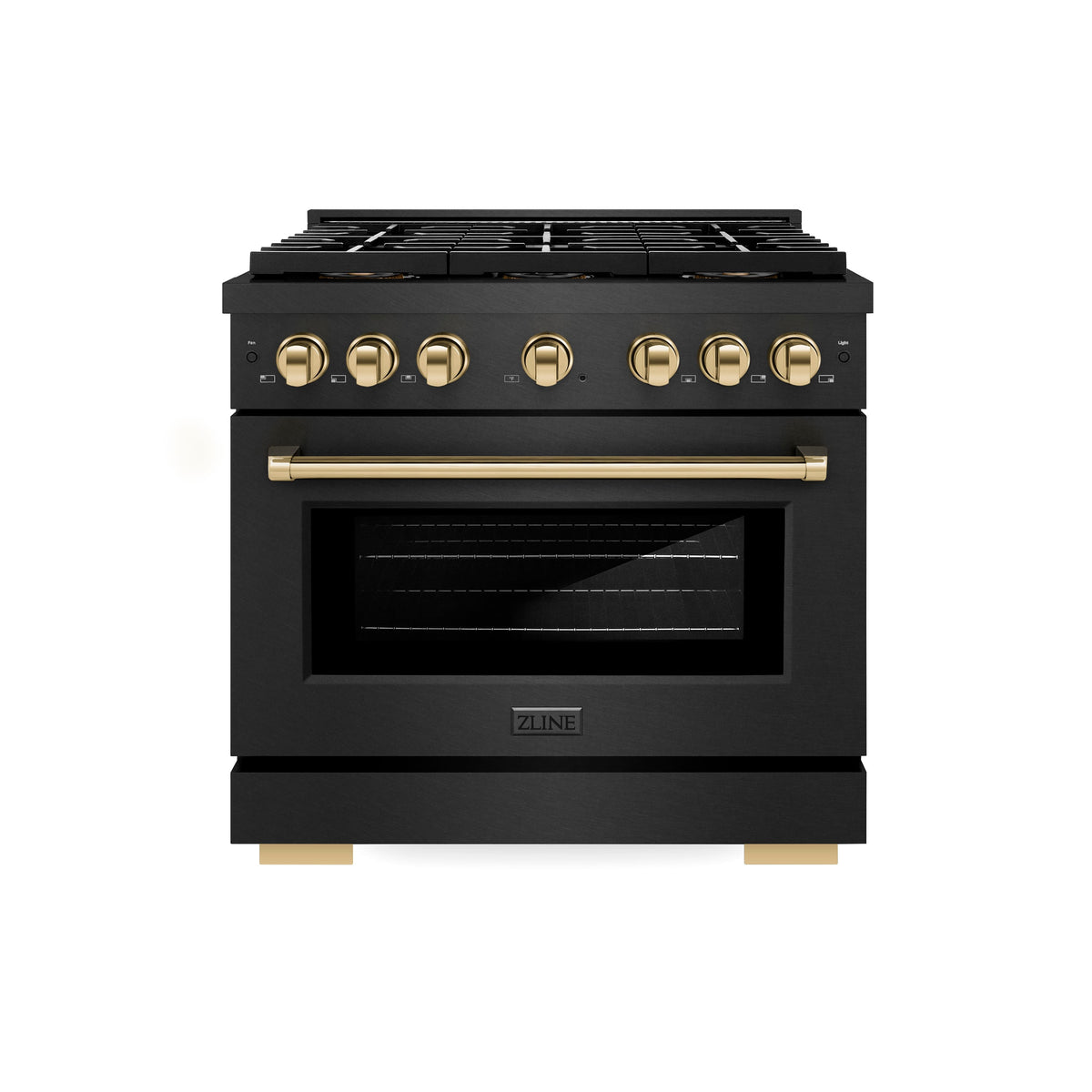 ZLINE - 36 in. Wide 6 Burner Autograph 5.2 cu. ft. Manual Clean Freestanding DuoPro Gas Range with Gold Accents - Black Satin Stainless Steel